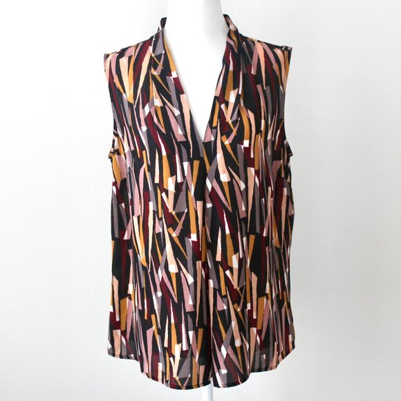 Nine West Red Peach Orange Black Triangle V-Neck Sleeveless Blouse Medium - Picture 1 of 6